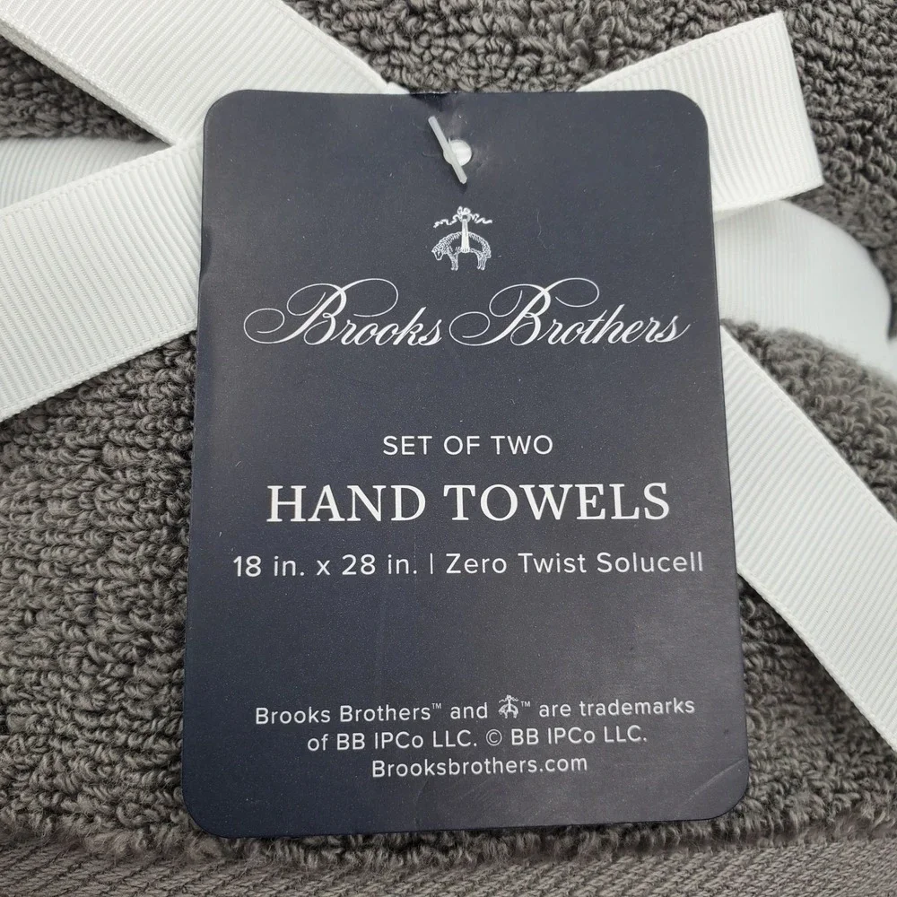 Brooks Brothers Grey Hand Towels Set of 2 Zero Twist Solucell 18x28 New